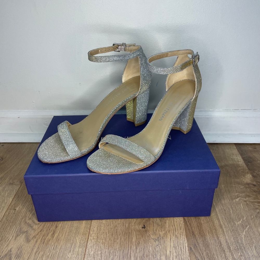 Stuart Weitzman Nearly Nude Nocturn Silver Sparkly Heels Size: 7.5 - Picture 2 of 8